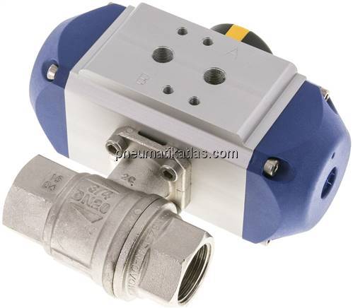 Pneumat. Messing-Kugelhahn, G 3/4", Feder-schließend, FKM-Dichtung