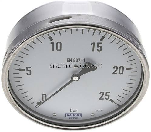 Manometer waagerecht (CrNi/Ms), 160mm, 0 - 25 bar