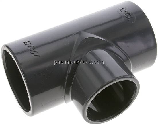 Klebemuffen-T-Stück, reduziert, PVC-U, 75x63x75mm