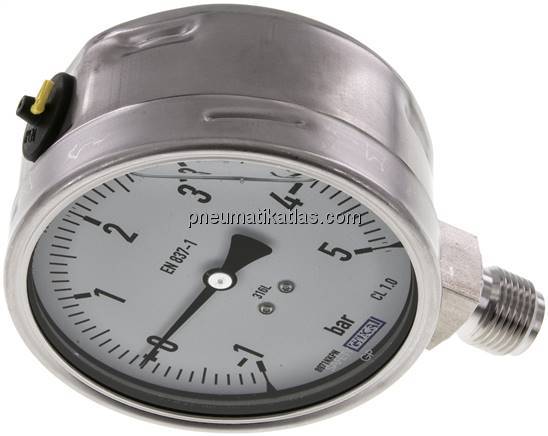 Chemie-Glycerin-Manometer senkrecht,100mm, -1 bis 5 bar