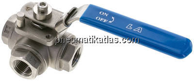 3-Wege Kugelhahn, Edelstahl, L-Bohrung, G 1/2", 0 - 63bar