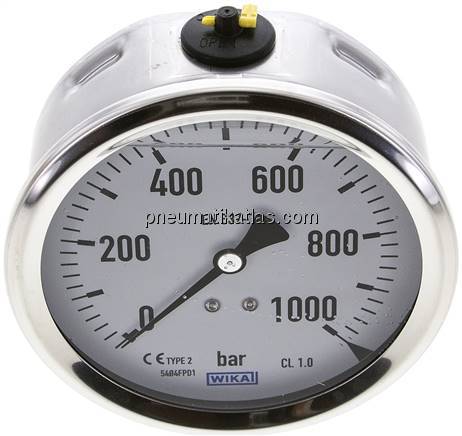 Glycerin-Manometer waagerecht (CrNi/Ms),100mm, 0 - 1000bar