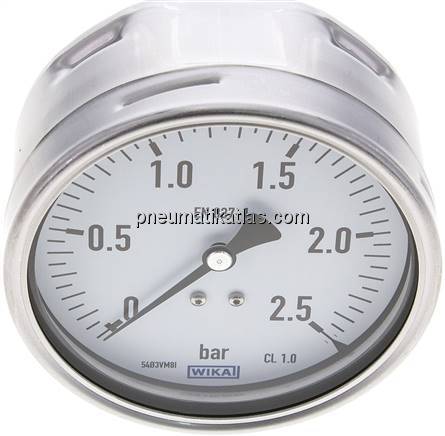 Manometer waagerecht (CrNi/Ms), 100mm, 0 - 2,5 bar