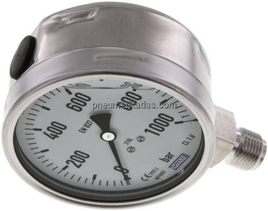 Chemie-Glycerin-Manometer senkrecht,100mm, 0 - 1000 bar