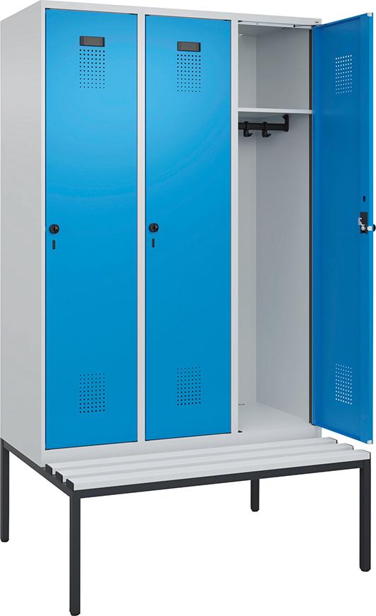 Spind Evolo PLUS 3 Abteile H2120xB1200xT815mm 7035 5012 /P1G/7021P_DKB