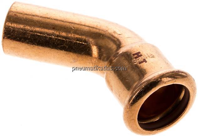 Pressfitting, 45° Bogen, 22mm i/a, Kupfer / Kupferlegierung