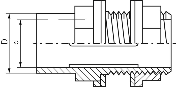 Zeichnung: Schottverschraubung mit Klebemuffe / Kl