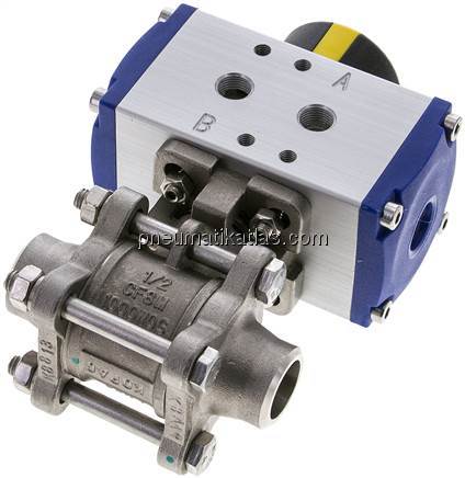 Pneumat. Edelstahl-Kugelhahn, 21,3mm, doppeltwirkend