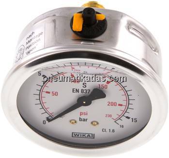 Glycerin-Manometer waagerecht (CrNi/Ms),63mm, 0 - 16bar