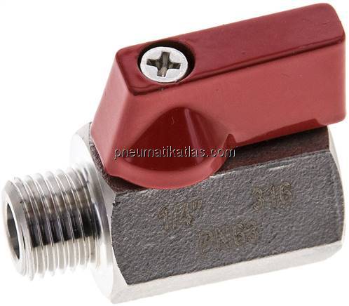 Edelstahl-Minikugelhahn G 1/4" Innengewinde / Außengewinde, PN 63