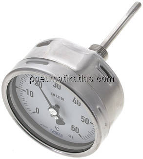 Bimetallthermometer, waagerecht D100/0 bis +60°C/100mm