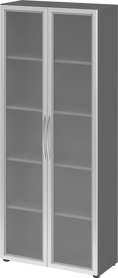 Glastürenschrank , 5 OH Korpus: Graphit Front: Rahm Silb./Milchg.4200 BM