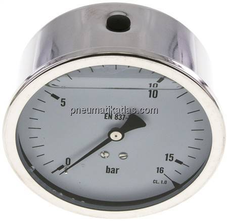 Glycerin-Manometer waagerecht (CrNi/Ms),100mm, 0 - 16bar