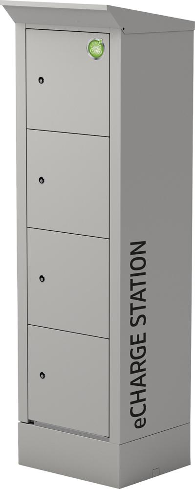 E-Bike Ladestation 600x500x2095/2000mm Kaßierschloß Safe-O-Mat RAL 7035