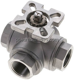 3-Wege-Kugelhahn, Direktmontageflansch G 3/4", T-Bohrung