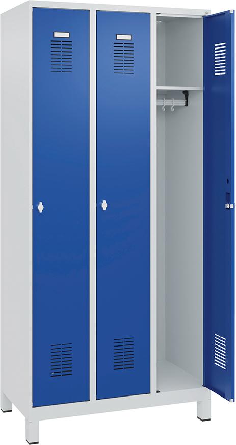 Garderobenschrank FORUM 3 Abteile RAL 7035/5010 Füße 7035 mit Füßen Selbstmontage