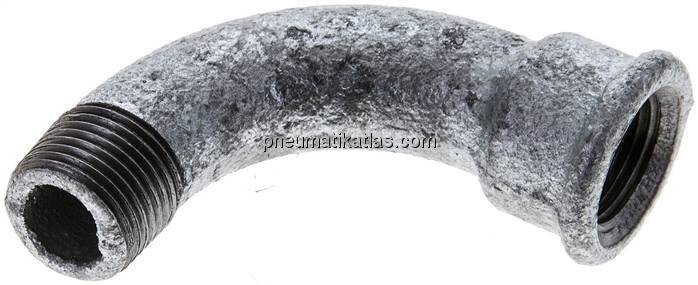 90°-Bogen Rp 3/8"(IG)-R 3/8"(AG), Temperguss verzinkt