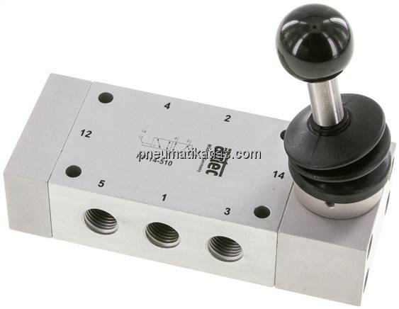 5/2-Wege Handhebelventil, Federrückstellung, G 1/4"