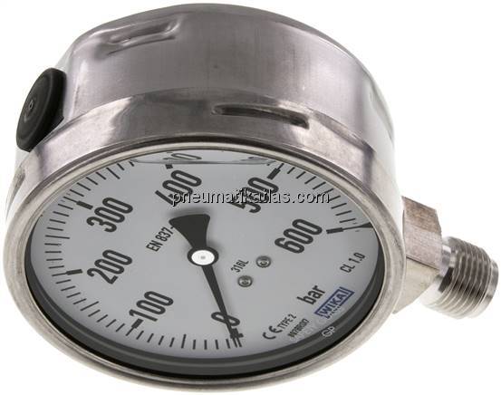 Chemie-Glycerin-Manometer senkrecht,100mm, 0 - 600 bar