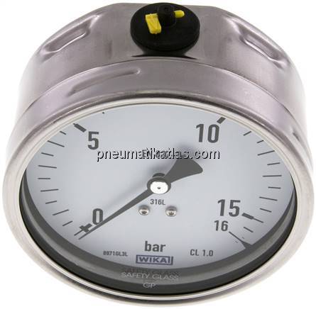 Chemie-Manometer waagerecht, 100mm, 0 - 16 bar
