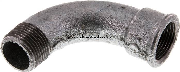 90°-Bogen Rp 1"(IG)-R 1"(AG), Temperguss verzinkt
