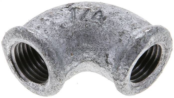 90°-Winkel Rp 1/4"-Rp 1/4", Temperguss verzinkt