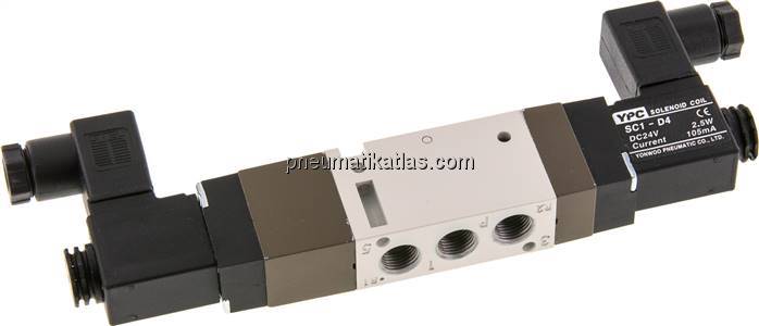 5/3-Wege Magnetventil, G 1/8", Mittelstellung belüftet, 230 V AC