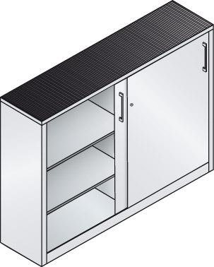 Schiebetürenschrank B1600xT400xH1000 mm RAL 7035, 4 Fachböden mit Mitteltrennwand CP