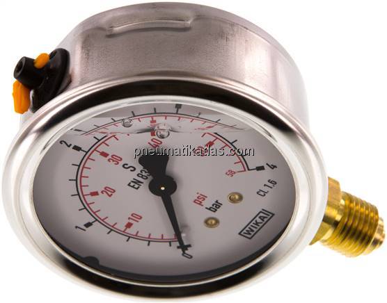 Glycerin-Manometer senkrecht (CrNi/Ms), 63mm, 0 - 4 bar