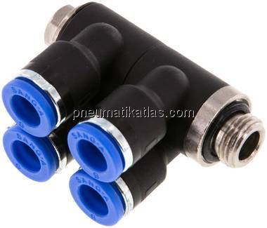 Steck-Mehrfachverteiler, 4-fach G 1/8"-6mm, IQS-Standard