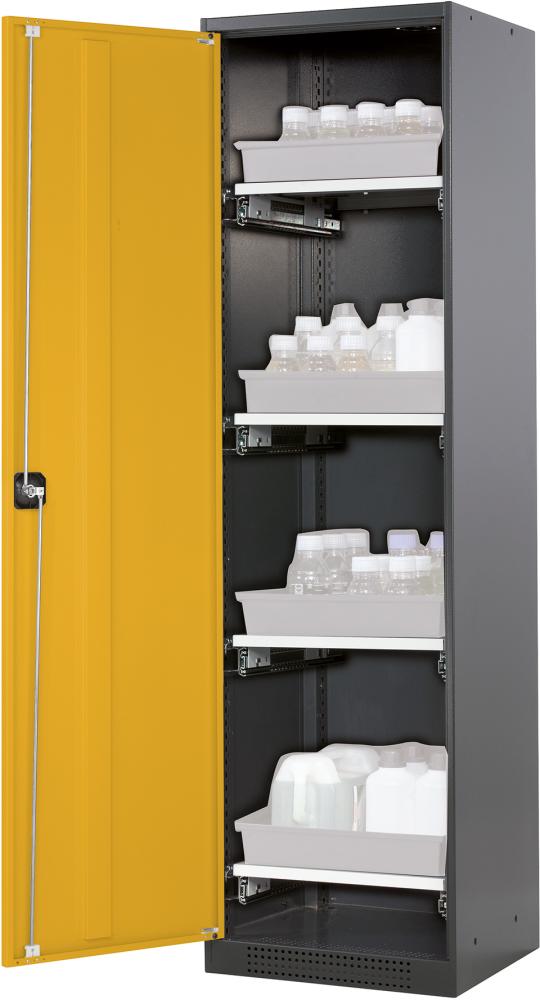 Chemikalienschrank 545x1950 1Tür,gelb,4Ausz