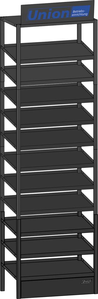 UNION C-Teile Modulturm2 11 Böden schräg RAL 7016 UNION Beschriftungsschild