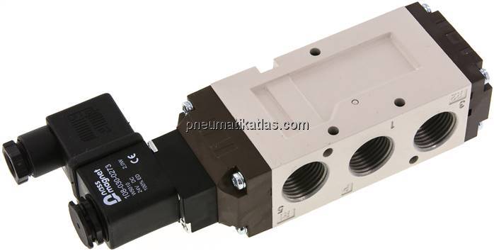 5/2-Wege Magnetventil, G 1/2", Federrückstellung, 12 V DC