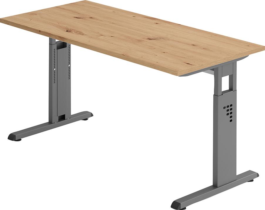 Schreibtisch C-Fuß B 140 x T 67 cm Asteiche/Graphit man. Stufenlos verstellb.