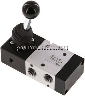 3/2-Wege Handhebelventil, Raste, G 1/4"