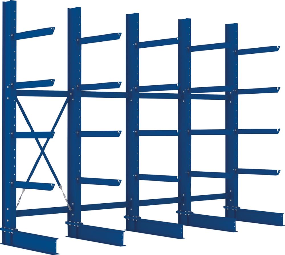 Kragarmregal H 4 Felder B4090xT800xH3000 mm einseitig RAL 5010 5 Ebenen Traglast 3150kg