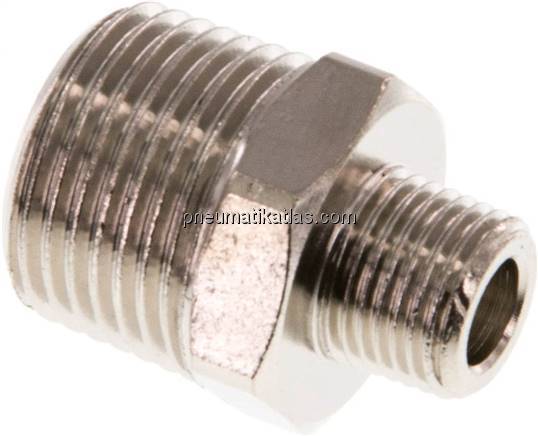 Doppelnippel R 3/8"-R 1/8", Messing vernickelt