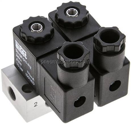 3/2-Wege Magnetventil, G 1/8", geschlossen (NC), 2-fach, 24 V DC