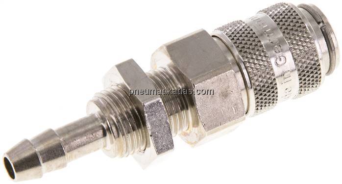 Schott-Kupplungsdose (NW5) 6 (1/4")mm Schlauch, Messing vernickelt