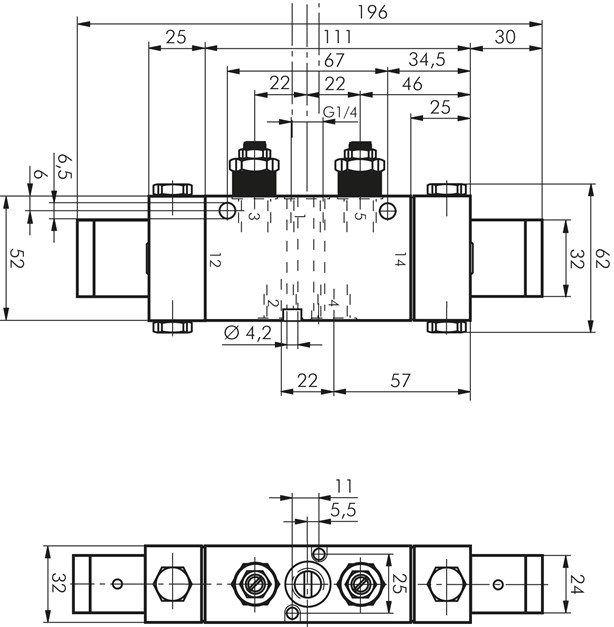 Zeichnung: 5/2-Wege Oszillierventil
