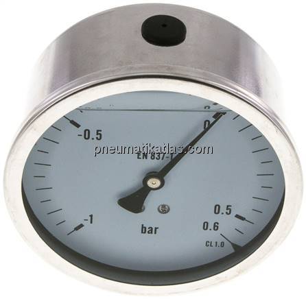 Glycerin-Manometer waagerecht (CrNi/Ms),100mm, -1 bis 0,6bar