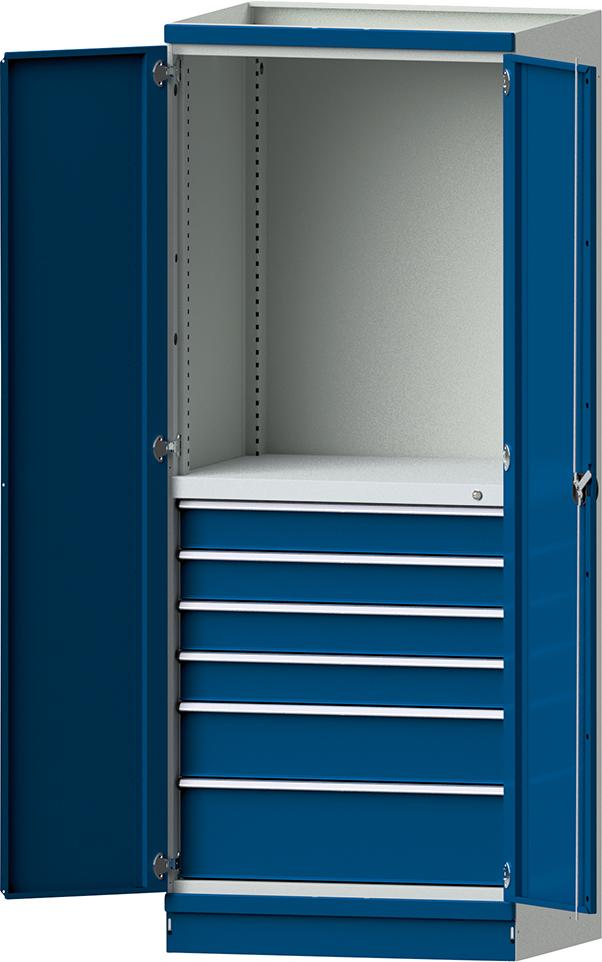Modulschrank Modell 3007 B865xT720xH2200mm RAL 7035/5012 6 Schubladen