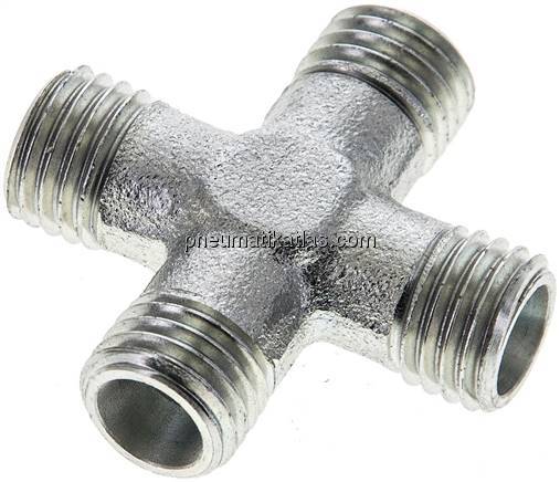 Kreuz-Schneidringverschraubung 6 L (M12x1,5), ohne Mutter & Schneidring, Stahl v