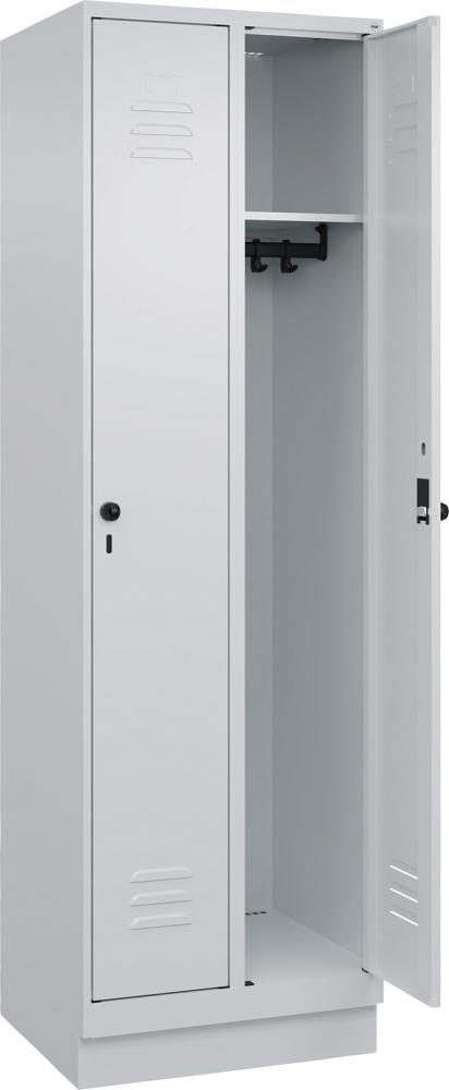 Garderobenschrank CLASSICB600xT500xH1950 mm RAL 7035/7035, 2 Abteile mit 100 mm hohem Sockel
