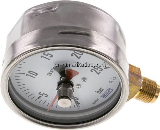 Manometer senkrecht (CrNi/Ms), 100mm, 0 - 25 bar