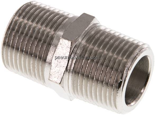 Doppelnippel R 3/4"-NPT 3/4", Messing vernickelt