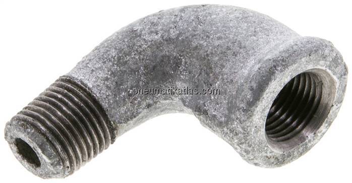 90°-Einschraubwinkel Rp 1/8"(IG)-R 1/8"(AG), Temperguss verzinkt