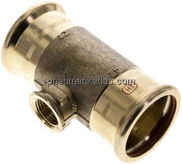 Pressfitting, T-Stück, 42mm, Rp 1/2" IG, Kupfer / Kupferlegierung