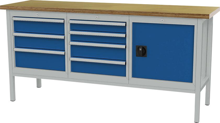 Kastenwerkbank B2000mm 7 Schubladen 1 Tür RAL7035/5010