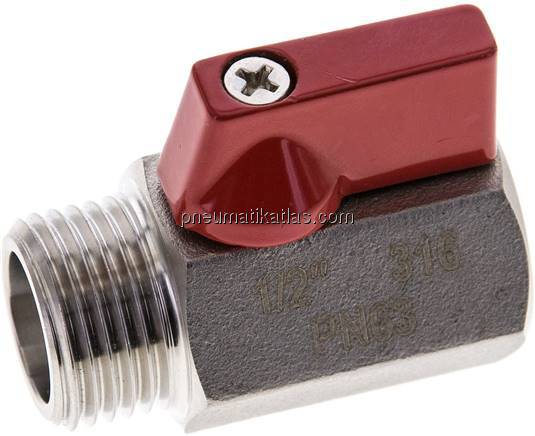 Edelstahl-Minikugelhahn G 1/2" Innengewinde / Außengewinde, PN 63